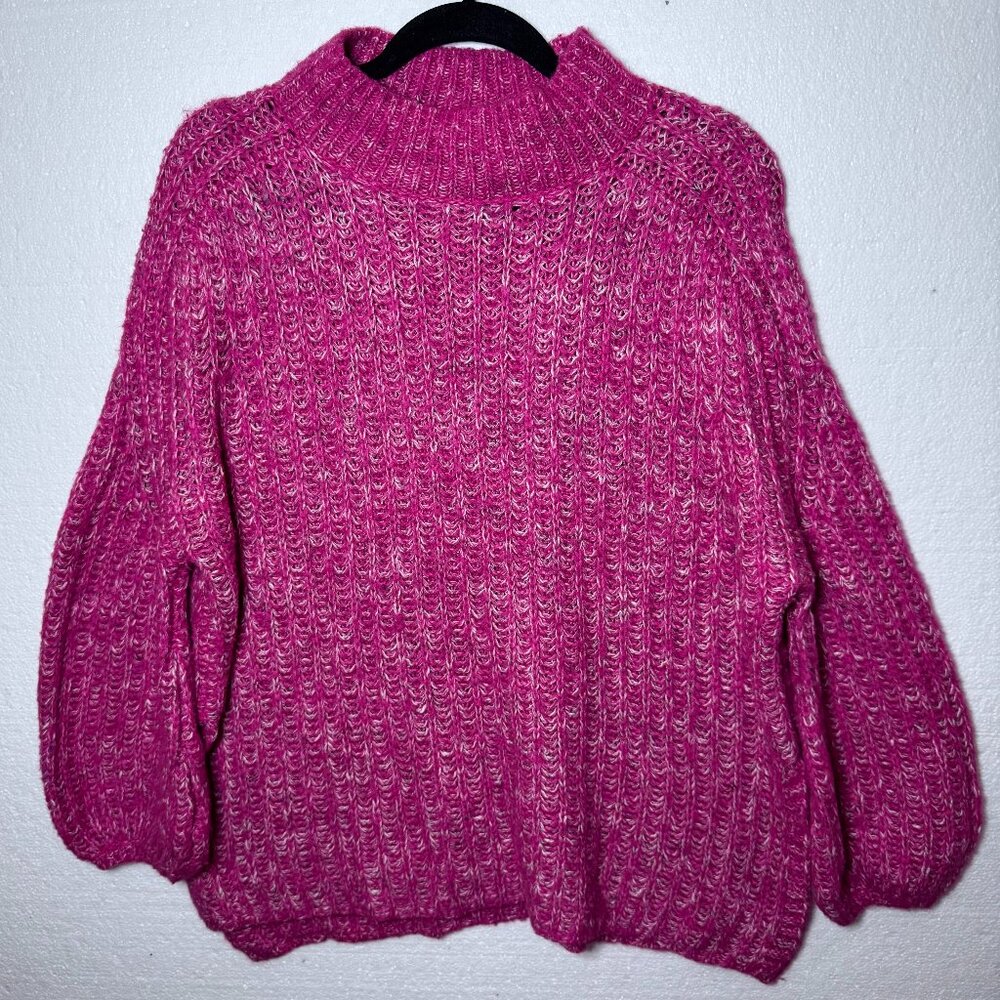 Pilcro Anthropologie Womens M Pink Chunky Knit Sweater Balloon Sleeve Mock Neck